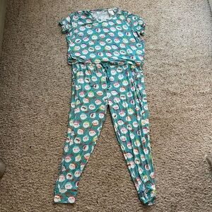 Posh Peanut Glitterville Womens Pajama Set Papa Noel Size 2XL Holiday Sleepwear